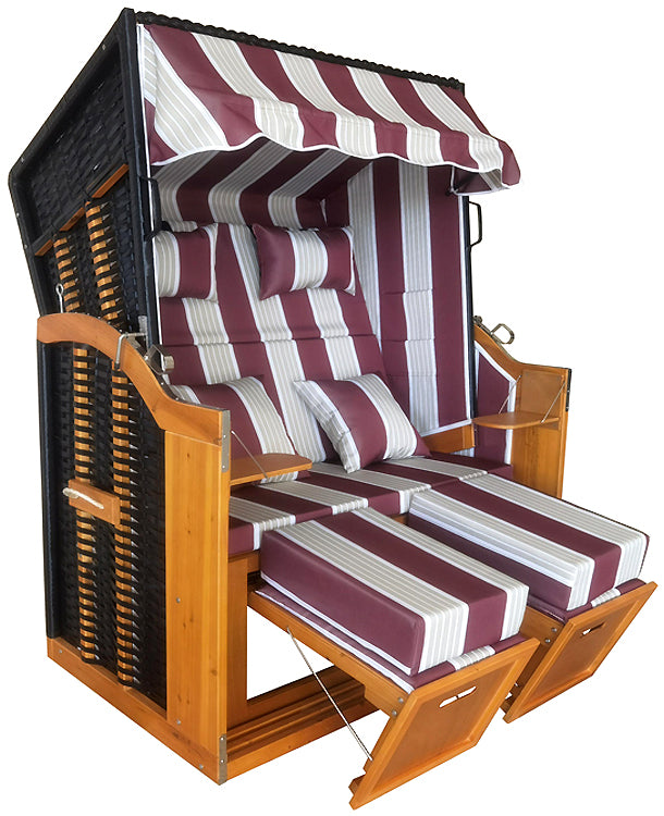 Economy Strandkorb™ Baltic Sea Model, Burgundy-Cream Striped