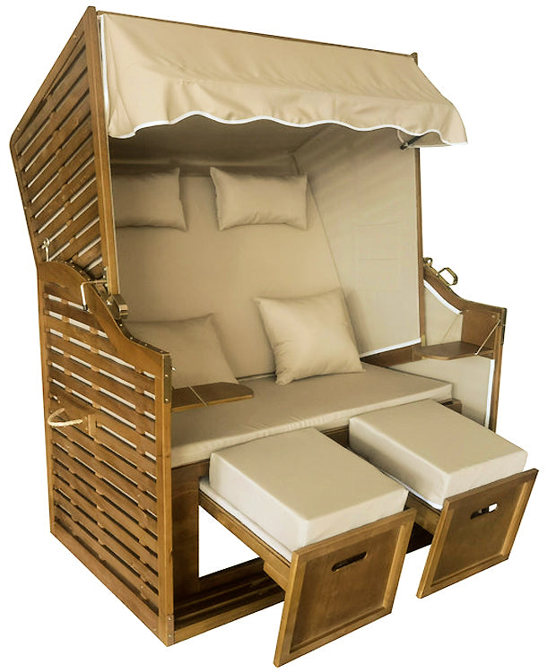 Economy Strandkorb™ Baltic Sea Model, Solid Beige with Wood Siding